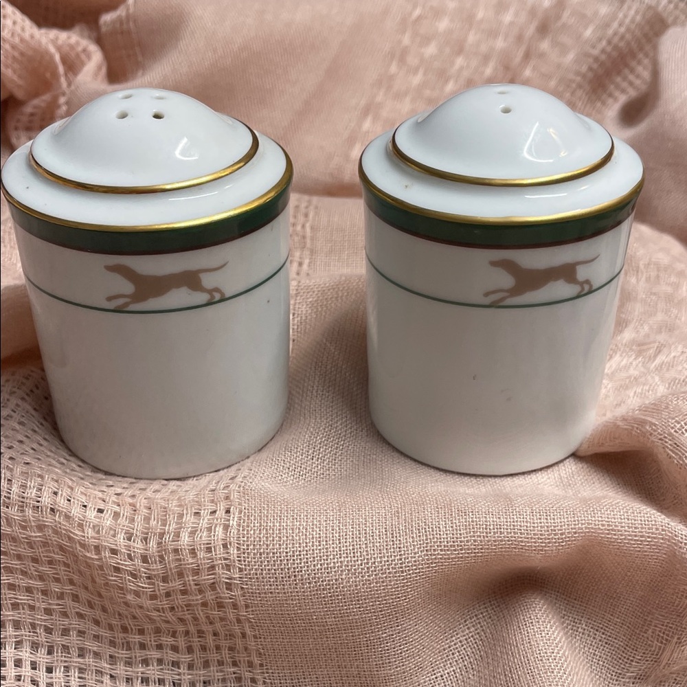 Noritake Royal Hunt White and Green Salt and Pepper Shakers